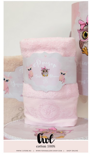 Trusou de botez brodat cu bufnite si anemone pentru fete, Bufnita Petrecareata 13